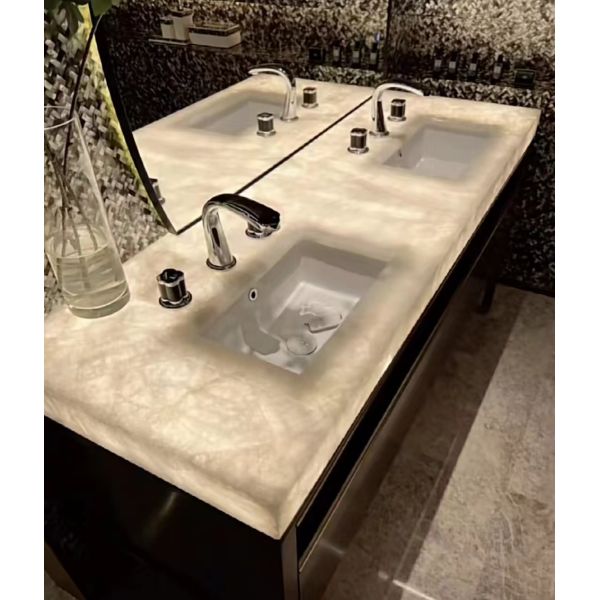 Interior Home Wall Paneling Decor with Modern Backlit Onyx Marble TV Background Panel