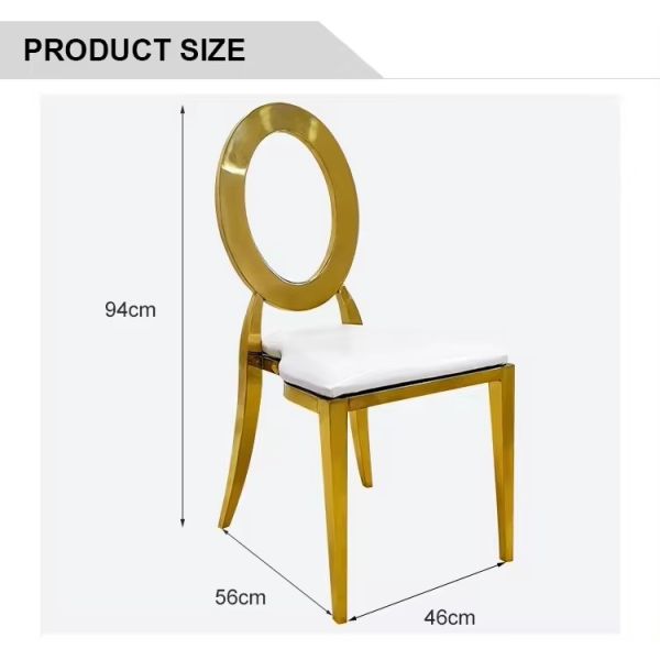 Luxury Round Back Party Outdoor Indoor Wedding Event Banquet Gold O Back Chairs Cushion Seat Hotel Dining Chairs