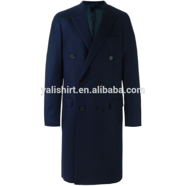Custom high quality mens longline wool coat with double-breasted