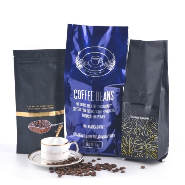 Custom Laminated Reusable Stand Up Bag Side Food Packaging Plastic Aluminium Foil Coffee Bag With Valve