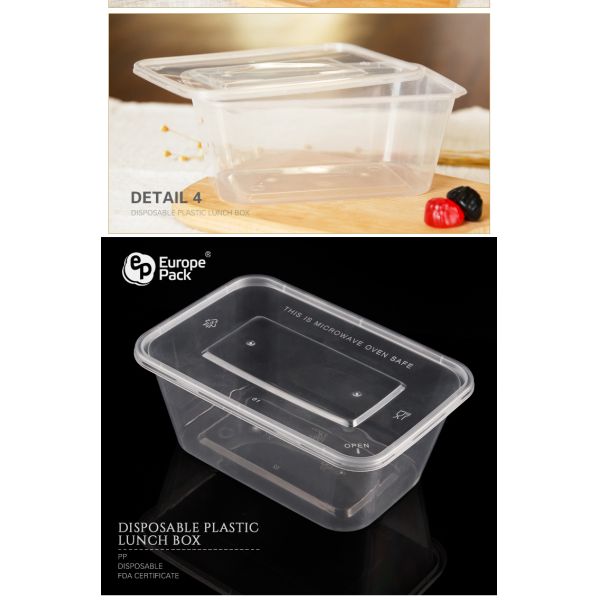 Household plastic food storage container take away pp lunch box 1000ml