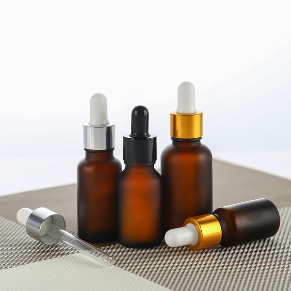 Fancy Oil Amber Glass Dropper Bottle 30ml 50ml 100ml for Personal Care Serum Gold Cosmetic Glass Body Dropper Bottle
