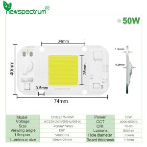 Quality Driverless AC COB Led Chip 50w Size 40mm For DIY Floodlight Grow Light for sale