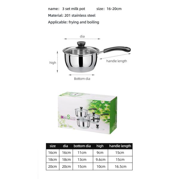 High Quality 6 Pieces Stainless Steel Cooking Pot Sauce Pan Cookware Set Milk Pot Set With Glass Lid