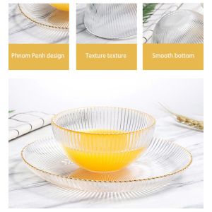 Household Transparent Vertical Stripe Glass Salad Bowls