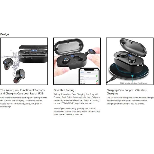 Amazon Top Sell Bluetooth 5.0 Wireless Earbuds Ipx8 Waterproof Tws Stereo in Ear Headphones (Built in Mic, with Wireless Charging Case)