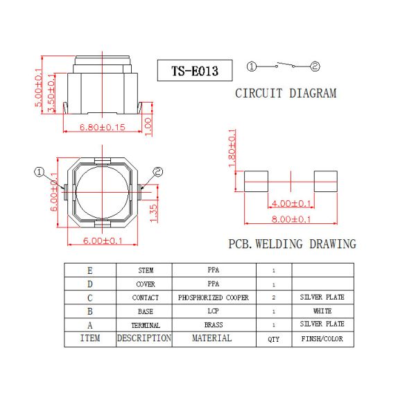 Black House Momentary Tactile Switch 2 Pin 12V Voltage With Long Travel