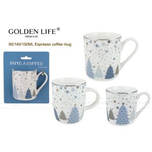 Porcelain Cappuccino Decorative Coffee Mugs With Snow Chiristmas Tree Design