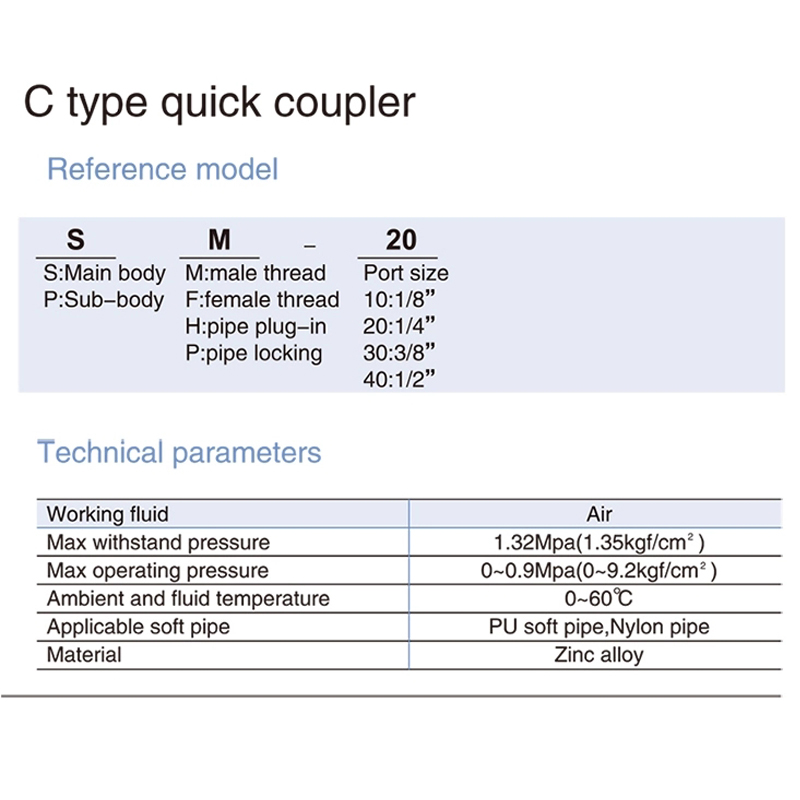 Zinc SM20 Self Locking Hose Coupler Plug Socket for Air Compressors Hose One Touch Fittings Pneumatics Quick Connector