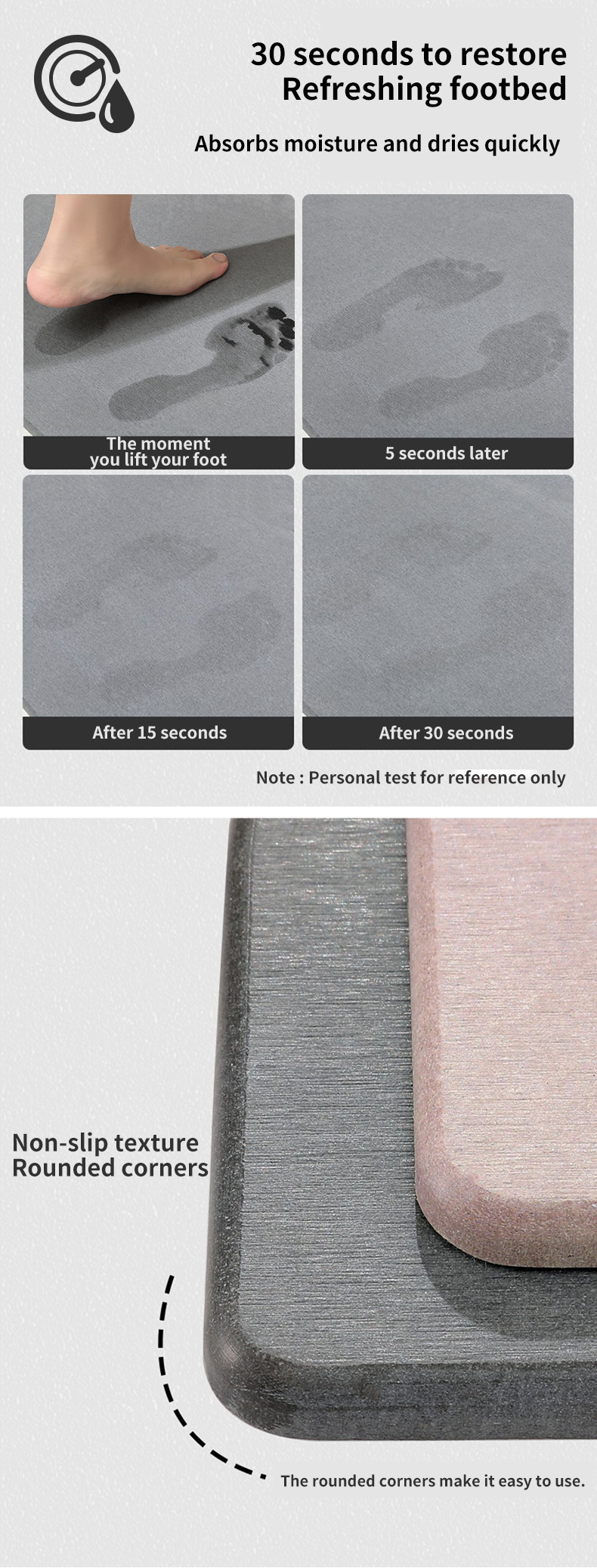 Custom Stone Bath Mat with Water Absorb Function Solid Pattern White/Gray/Pink/Blue