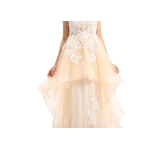 Ladies Shoulder - Straps High Low Prom Party Dress With Embroidery Decor