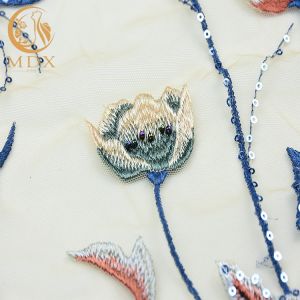 Polyester Beaded Embroidered Mesh Lace Fabric 135cm Width By The Yard