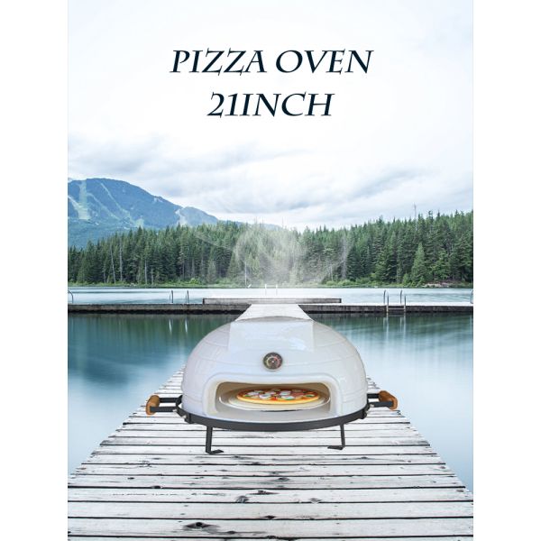 KIMSTONE 21 Inch Tabletop Pizza Oven Large Brick Pizza Stove White Portable Ceramic Grill