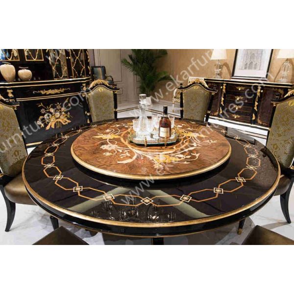 Antique wooden round rotating dining table TN-029N