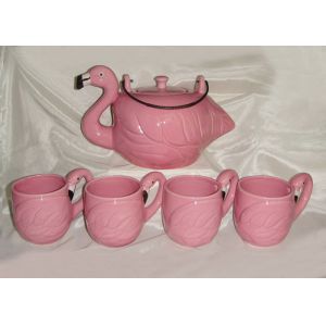 China Clear / Gorgeous Pattern 3D Flamingo Teapot Set With Cup Stoneware Dolomite Earthenware on sale China Clear / Gorgeous Pattern 3D Flamingo Teapot Set With Cup Stoneware Dolomite Earthenware on sale