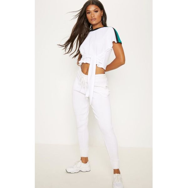 White stripe crop top T shirt ladies