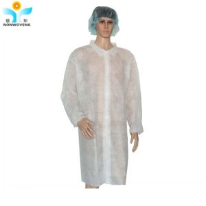 Quality Nonwoven Disposable Lab Coat 50gsm PP / SMS Visiting With Knitted Cuff for sale