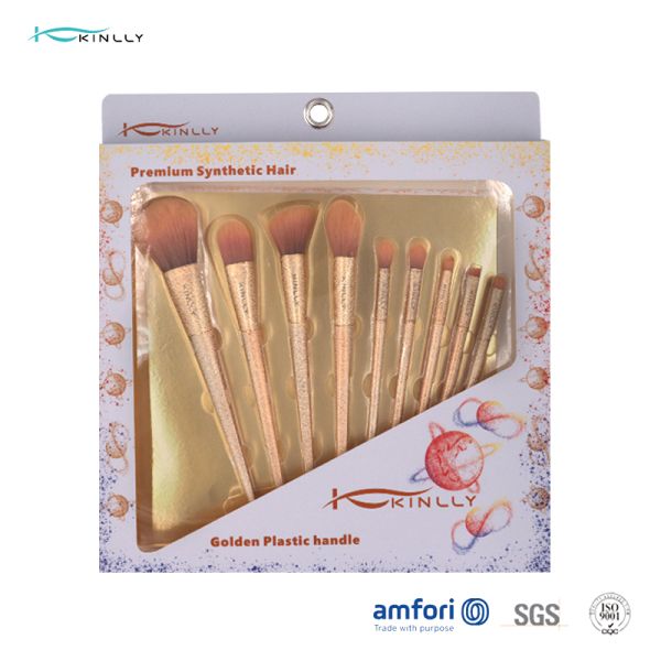 Gold Synthetic Hair Makeup Brushes Travel Kit With Plastic Handle