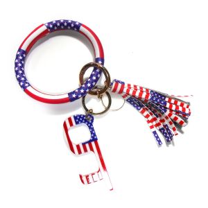 PU Leather Circle 3 Inches Bangle Keychain Bracelet With Tassel