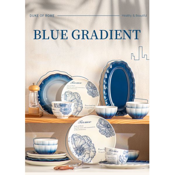 2024 Floral Ceramic Dining Plate Set Tableware Porcelain Blue Stoneware Dinnerware Set