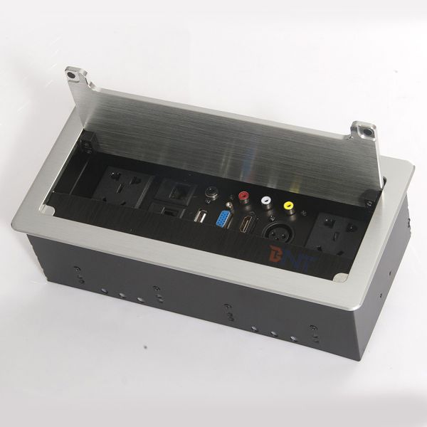 Aluminum alloy flip up brush office desk power socket box