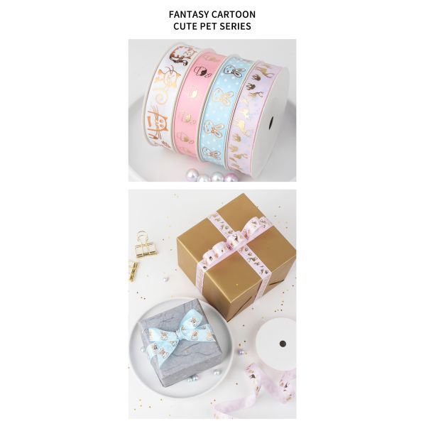Support Custom Valentine Wedding Print Ribbon Roll Polyester Satin Ribbon Belt