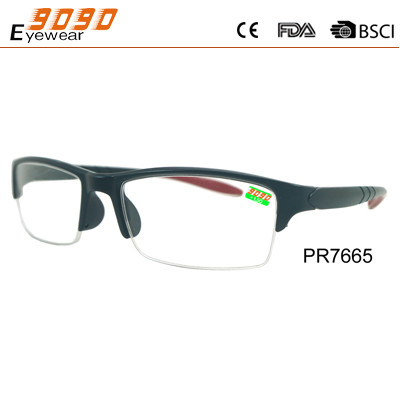 Buy Fashionable reading glasses,power range +1.0 to +4.00,made of plastic frame,semi-rimless at wholesale prices