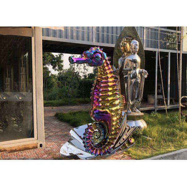 Modern Outdoor Stainless Steel Sculpture Seahorse Sculpture Matt Finish