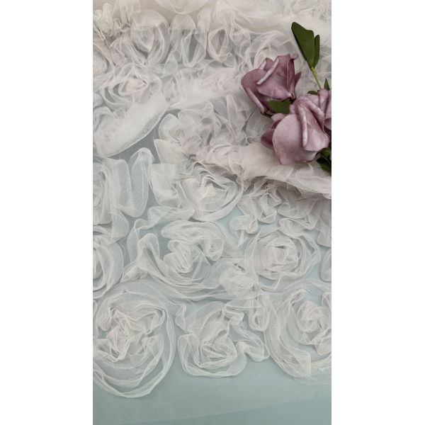 White Floral Pleated Lace Fabric for Gowns Mesh Ground High Intricate Embroidery Wedding Dresses