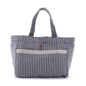 Gray Strip Insulated Cooler Lunch Bag with Drawstring Inside