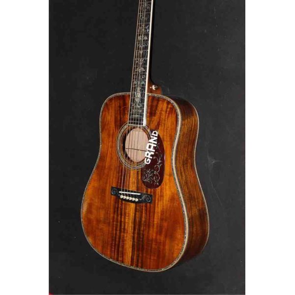 AAAA all solid koa wood guitar dreadnought body solid koa acoustic electric guitar abalone binding ebony fingerboard EMS