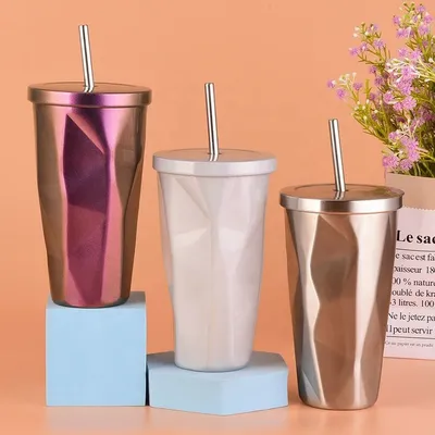 Fashionable Design 480ml Personalized Stainless Steel Mug With Straw Country