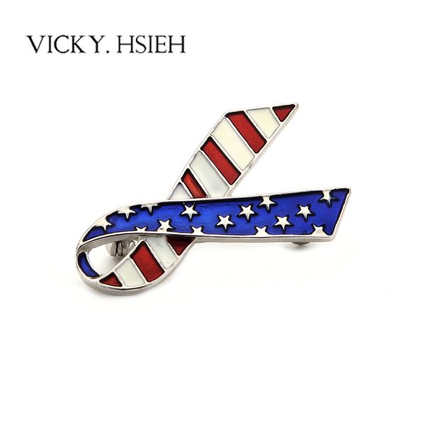 Buy VICKY.HSIEH Rhodium USA Flag Necktie Brooches at wholesale prices