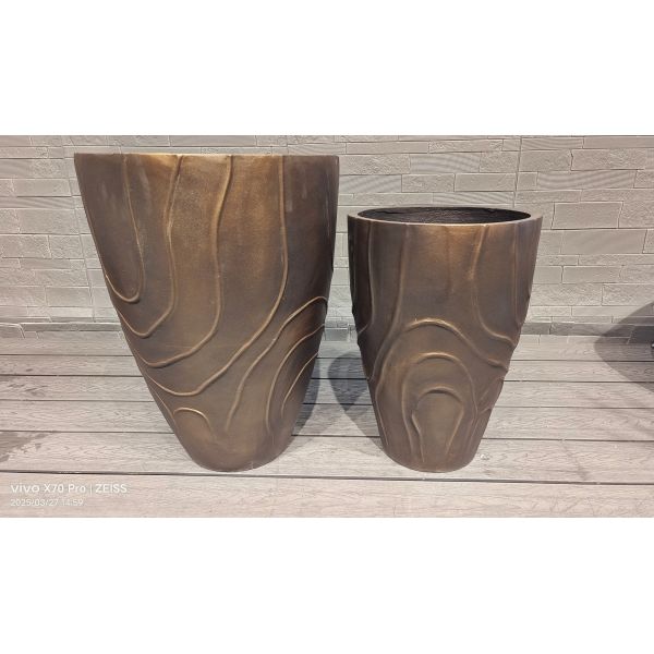Bronze - Brown Irregular Flowing Wave Round Fiber Clay Planter