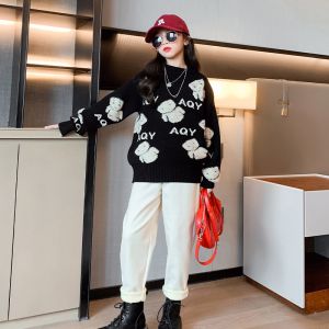 Thickened Childrens Spring Clothes Embroidery Craft Bear Sweater And Jogger