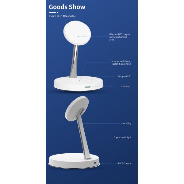 3 Level LED Night Light Wireless Double Charging Stand With Short Circuit Protection