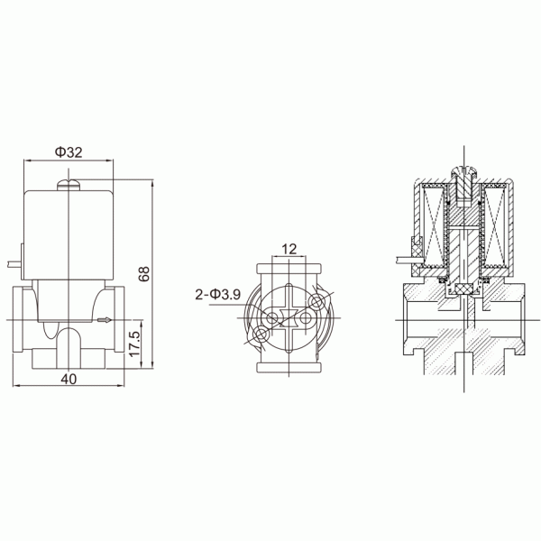 Main Dimension of RO Solenoid Water Valve: