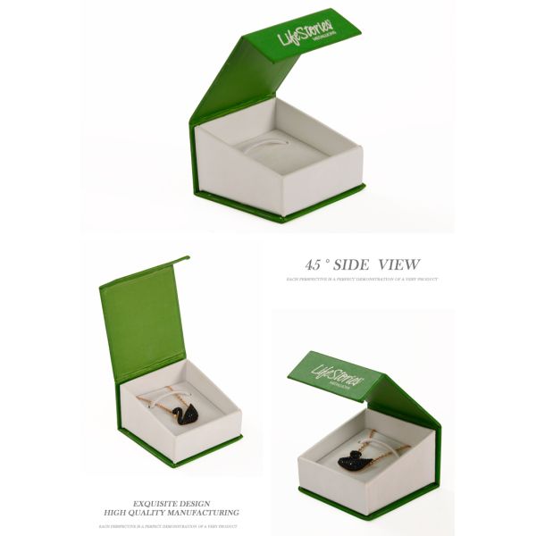 Green Magnetic Flip Top Gift Box , Necklace / Earring Jewelry Cardboard Box