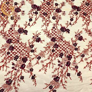 China Beaded Handmade 3D Embroidery Lace Fabric 1 Yard Length on sale