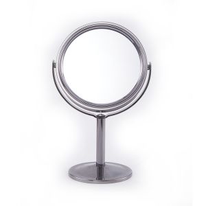 Round Silver Cosmetic Table Top Mirror with Adjustable Design