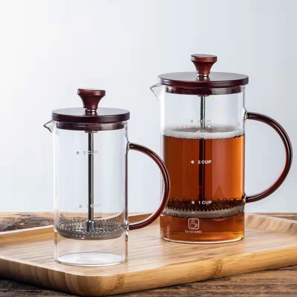 400ml Capacity Round Glass French Press Coffee Maker for Portable Kitchen Accessories