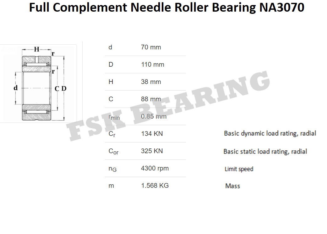 Warranty NA3070 Needle Roller Bearing Full Complement With Inner Ring
