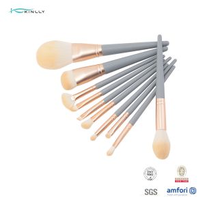 Synthetic Hair 9PCS Wood Handle Makeup Brushes Aluminium Ferrule