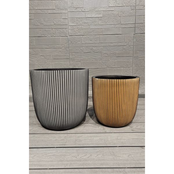 Silver Hue Stripe Patterns Round Fiber Clay Planter Lightweight Rooftop Gardens Landscaping Project