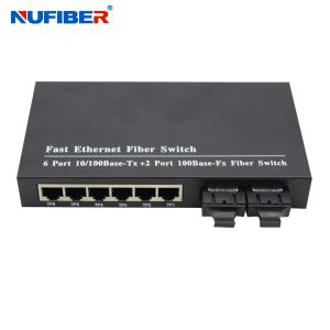 10/100M 6 port rj45+2 fiber port dual fiber SM 1310nm 20km optical fiber