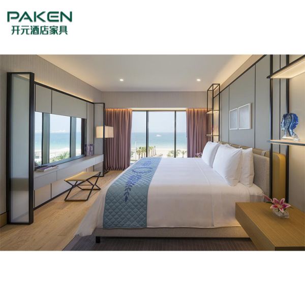 Natural Veneer Paken Hotel Bedroom Furniture Sets Concise Style