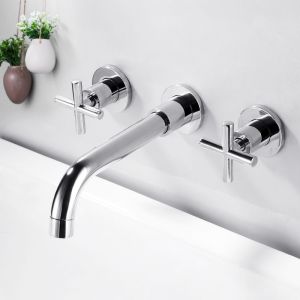Two Cross Handles Centerset Bathroom Faucet Wall Mounted Widespread