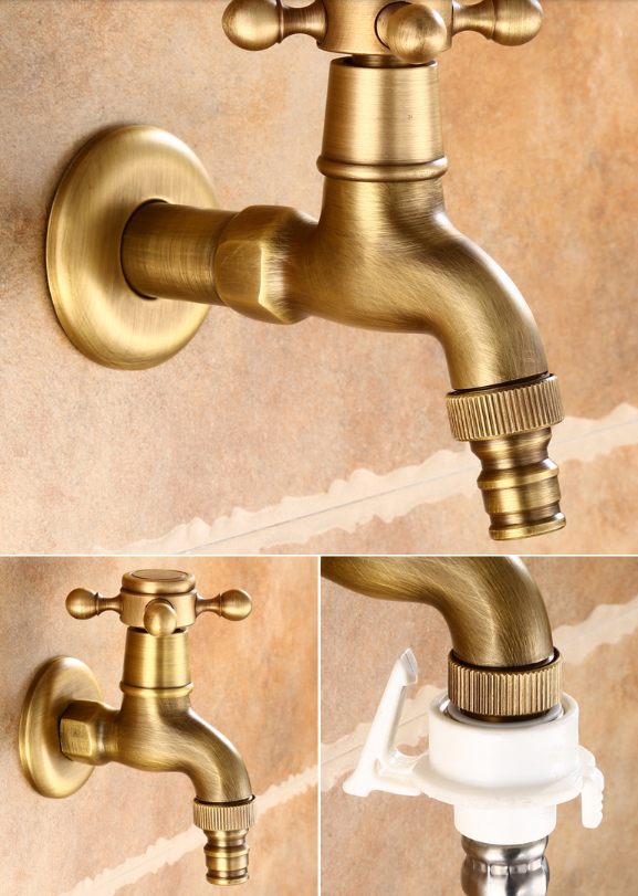 Antique Brass Bibcock 4 6 Point CE Outdoor Water Tap And Sprayer