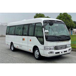 China Toyota Coaster 17-seater tourist bus business reception bus gasoline rear drive 4×2 manual transmission on sale