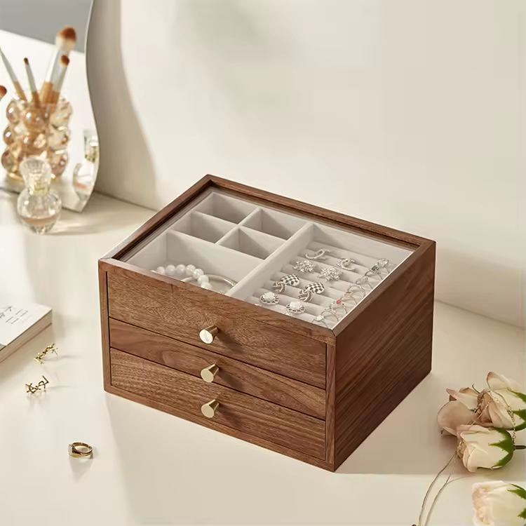 Wooden jewelry box storage box Small exquisite high-grade necklace earrings ring portable jewelry box